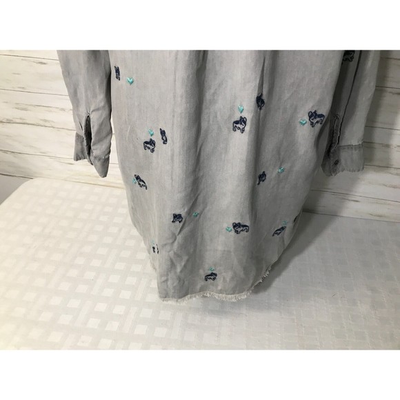 BILLY T LARGE Womens Long Button Shirt 100% LYOCELL Embroidered PUG DOG Hearts - Picture 10 of 16